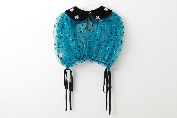 画像2: ナイロンチュールプリント×エステルベルベット刺繍ブラウス (TQ) (2)