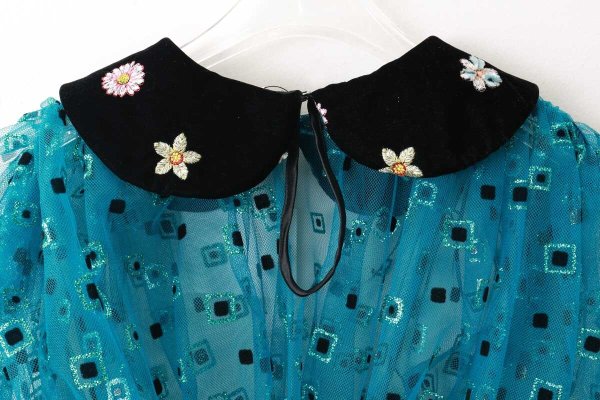 画像9: ナイロンチュールプリント×エステルベルベット刺繍ブラウス (TQ) (9)