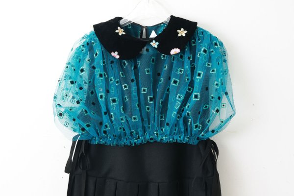 画像15: ナイロンチュールプリント×エステルベルベット刺繍ブラウス (TQ) (15)