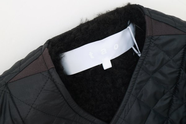 画像14: SALE30%OFF エステルタフタキルティングノーカラーコート(BK) (14)