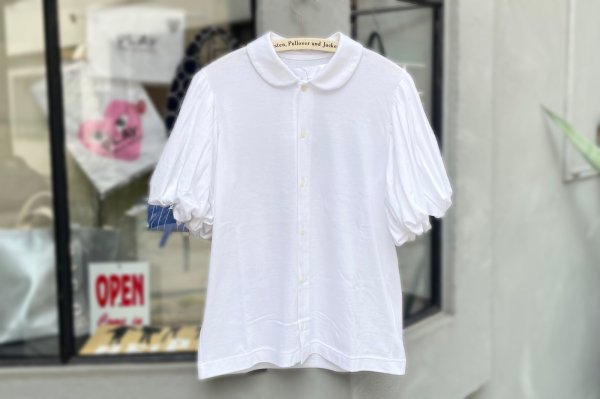 画像1: 綿天竺バルーンスリーブカットソー (WH) (1)