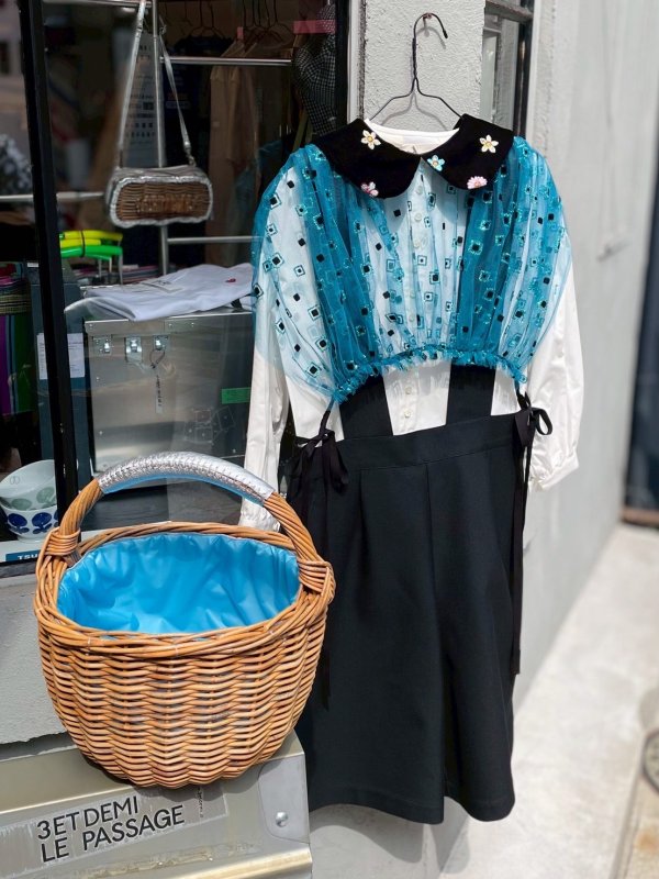 画像19: ナイロンチュールプリント×エステルベルベット刺繍ブラウス (TQ) (19)