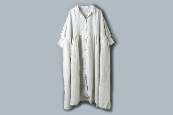 画像1: Open Collar Gathered Dress (SC) (1)