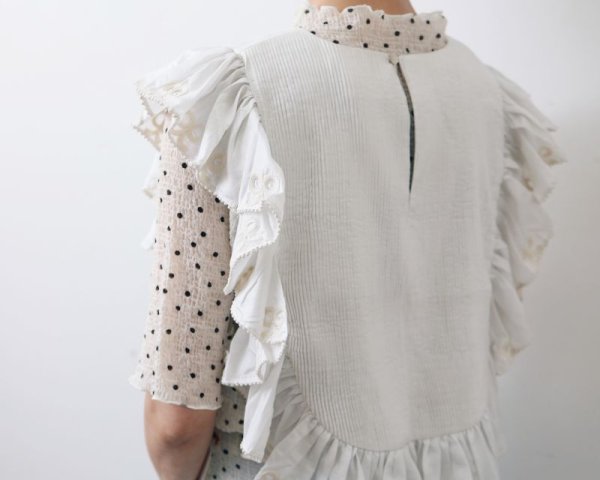 画像17: Khadi Silk Tie Embroidery Frill Collar (WH) (17)