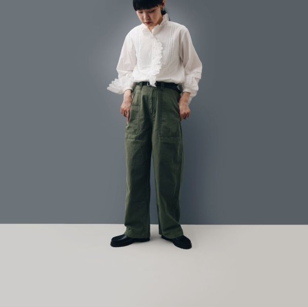 画像14: 再入荷!! ブロード レースピンタックスタンドブラウス (WH) (14)