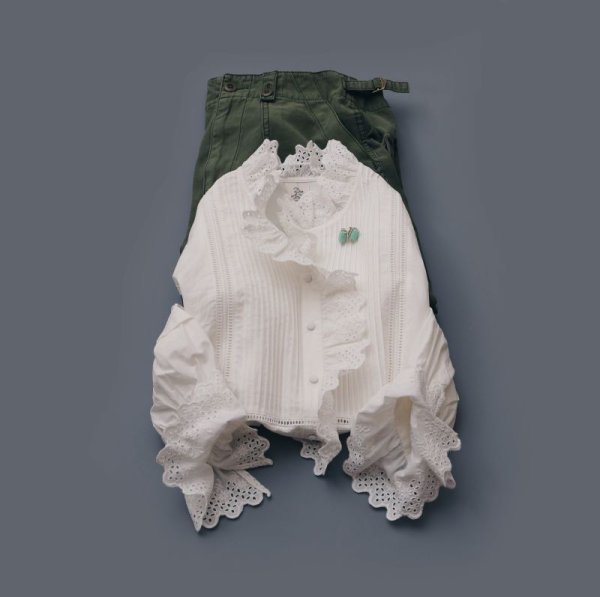 画像15: 再入荷!! ブロード レースピンタックスタンドブラウス (WH) (15)