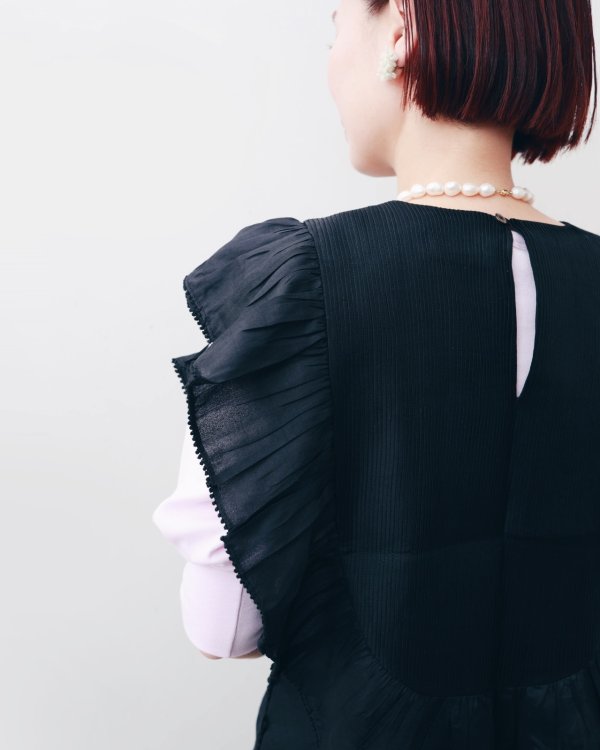 画像16: 別注!! Silk Pin Tuck RuffleCollar (BK) (16)