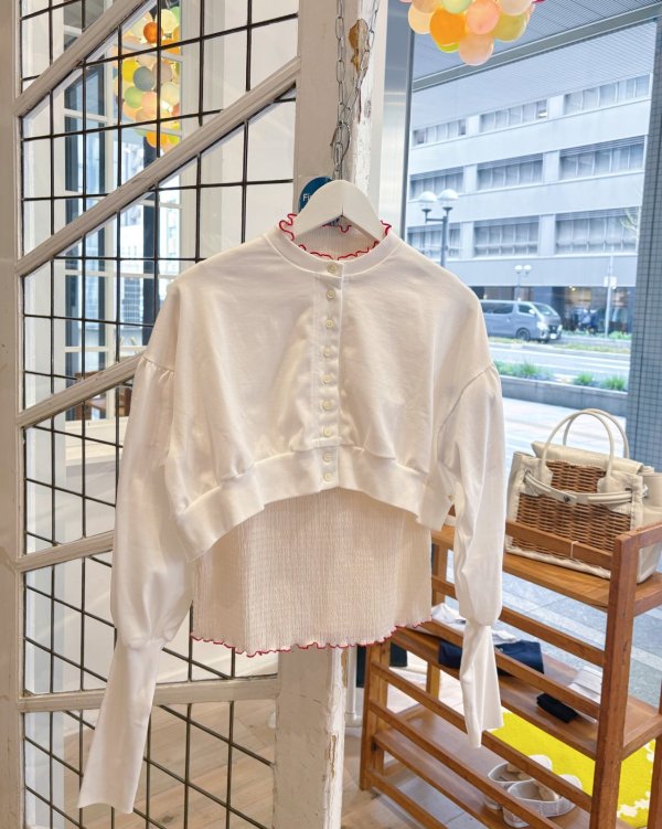 画像13: SALE20%OFF!!  オーガニックブルーゼ メロー配色半袖プルオーバー (YW) (13)