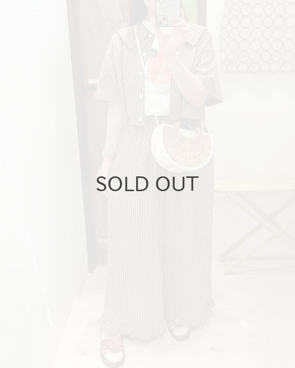 画像10: ドビーギンガム 裾フリルイージーパンツ (BR) (10)