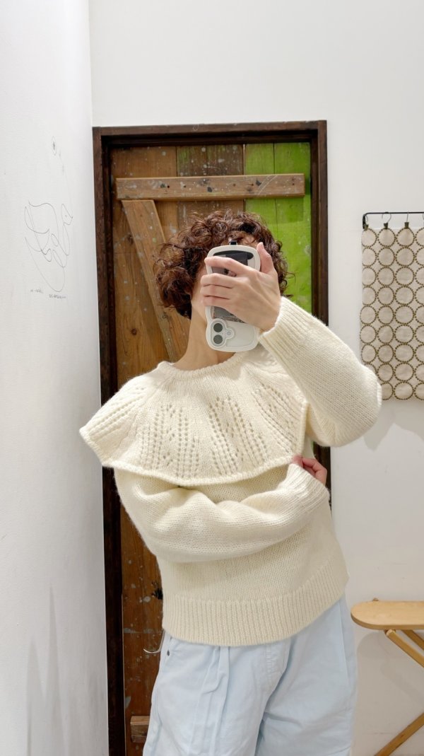 画像12: SALE!! 1/3Wool 透かし編みケープ襟プルオーバー (IV) (12)