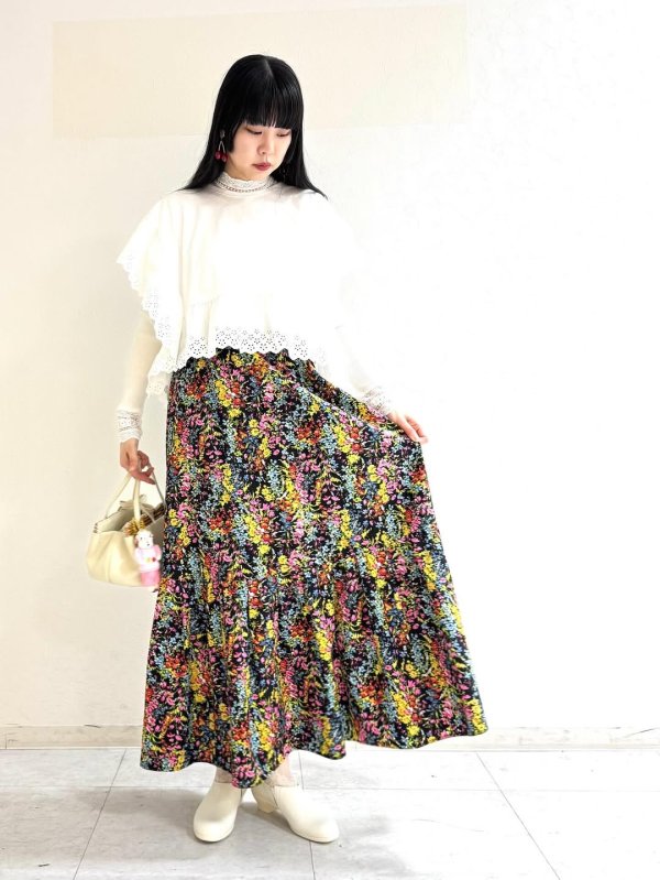 画像8: 別注!! print gather skirt (BK) (8)