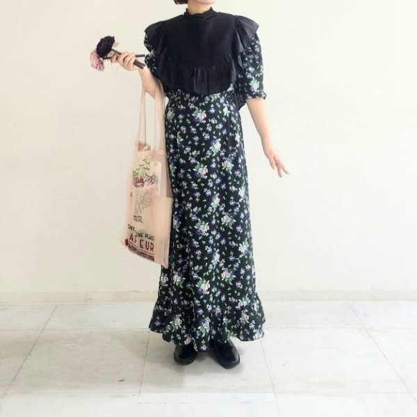 画像12: 別注!! cotton print dress (BK) (12)