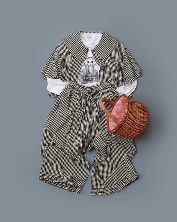 画像9: ドビーギンガム 5分袖ショート前あきブラウス (BR) (9)