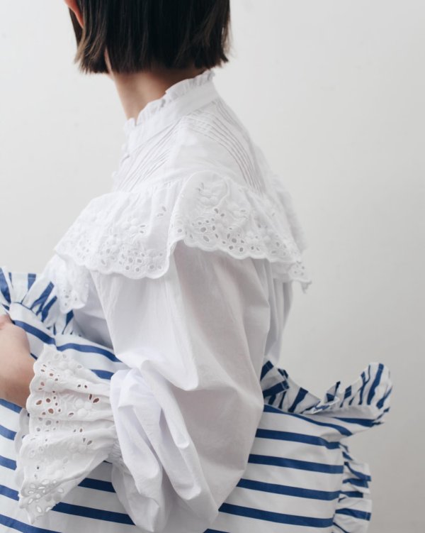 画像20: 別注!! スタンドカラーレースブラウス (WH) (20)