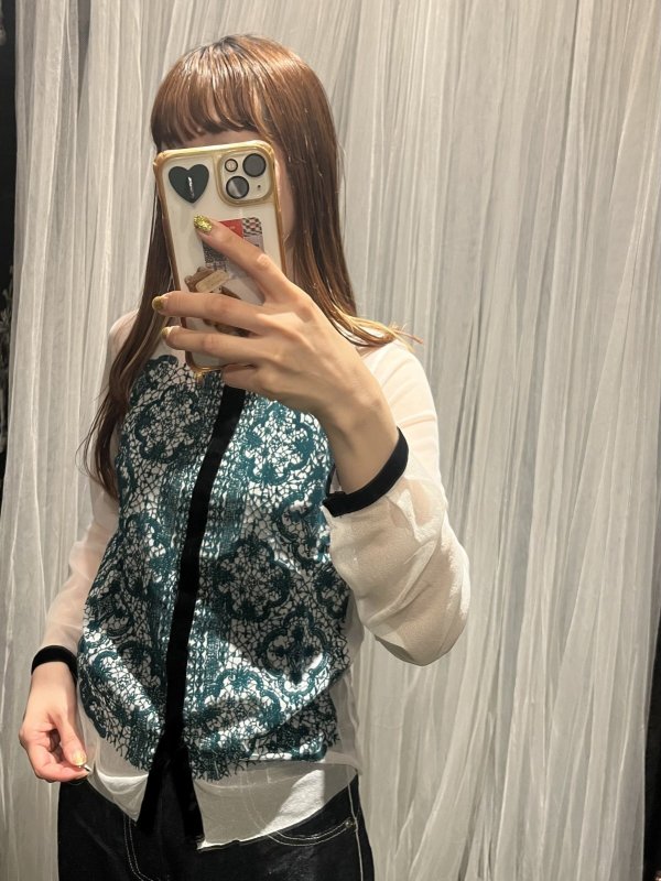 画像14: MESH WHITE CARDIGAN WITH FLOCK (MT105L-F63:WH×IV) (14)