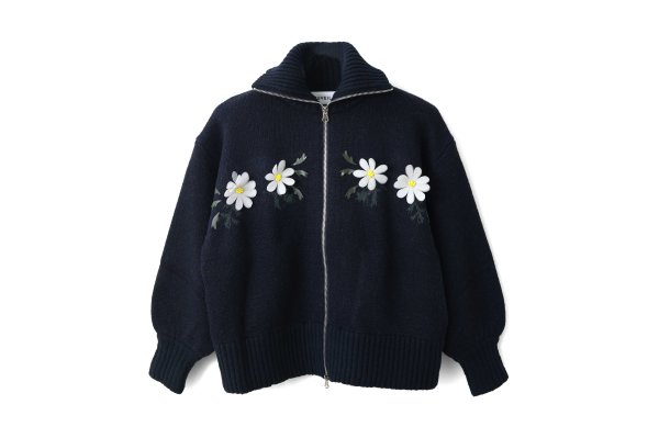 画像1: SALE30%OFF!! リスジャガードジップカーディガン (NV) (1)