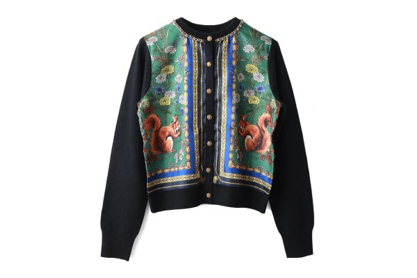 画像1: スカーフ柄カーディガン (NV) (1)