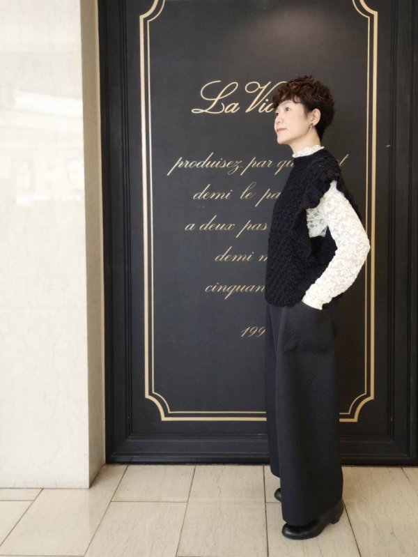 画像17: 3 ET DEMI original キルティングマトラッセジャガード ウエストシャーリングパンツ (BK) (17)