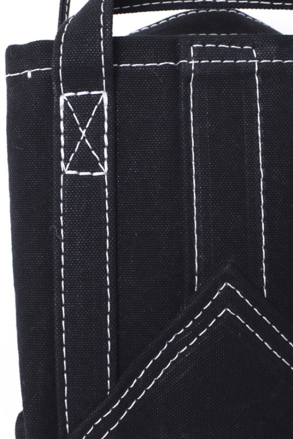 画像8: キャンバス・カゴ袋ショルダー（BK/WHステッチ） (8)