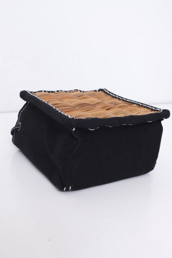 画像6: キャンバス・カゴ袋ショルダー（BK/WHステッチ） (6)