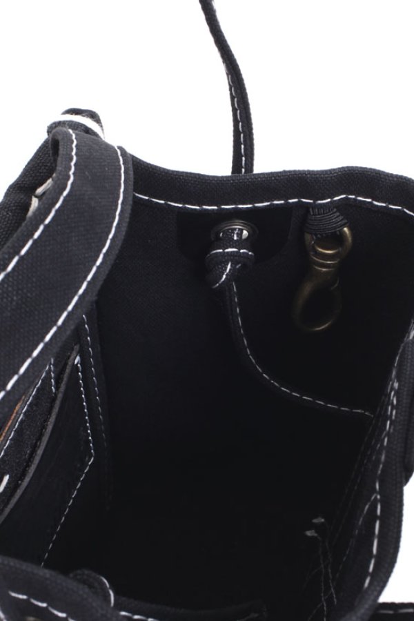 画像11: キャンバス・カゴ袋ショルダー（BK/WHステッチ） (11)