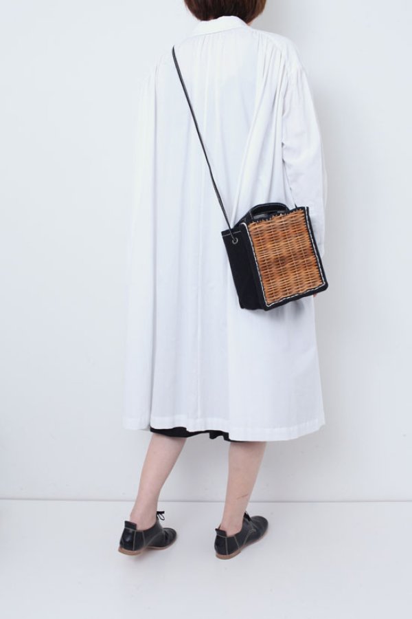 画像14: キャンバス・カゴ袋ショルダー（BK/WHステッチ） (14)