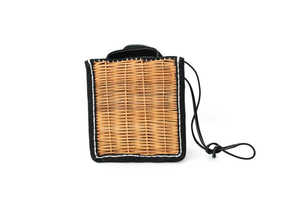 画像1: キャンバス・カゴ袋ショルダー（BK/WHステッチ） (1)