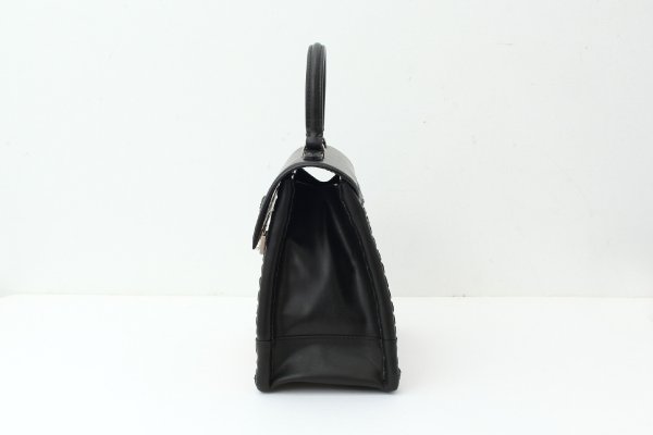 ebagos カーフ・ハンドバッグ M カーフレザー×紅籐 BLACK ebagos エバゴス カーフ 鍵付きハンドバッグ
