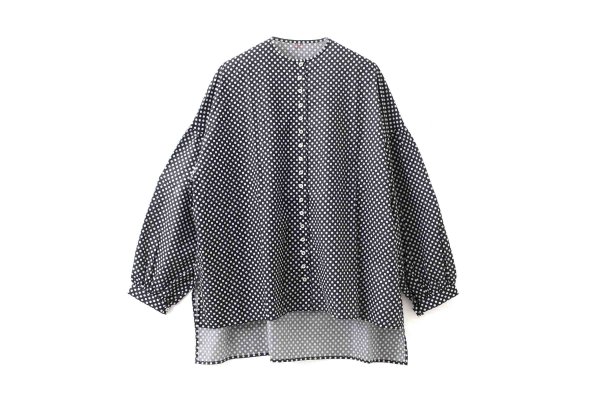 画像1: ボタンブラウス・ ドットローンブラウス（BK） (1)