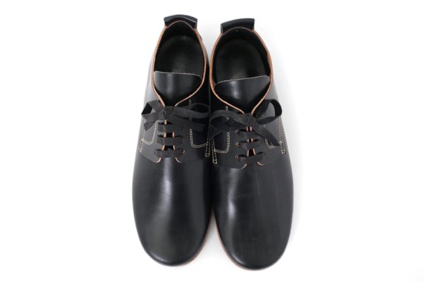 画像2: ブライドルレザー フラット紐靴(BK) (2)