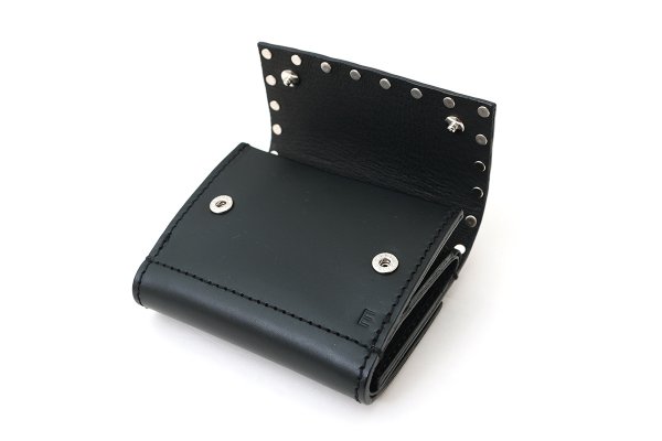 画像5: オイルショルダー 素押しカシメ 三つ折り財布 (BK) (5)