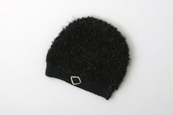 画像1: 別注!! モヘアループ ニットクロッシェ (BK) (1)