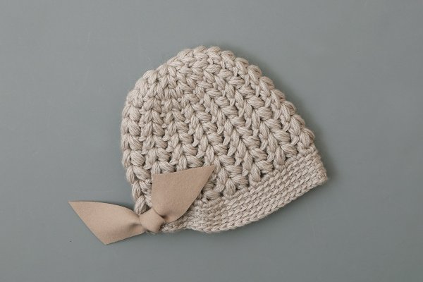 画像2: 別注!! ボーボリー ニットクロッシェ フェルトリボン付き  (LGY)  (2)