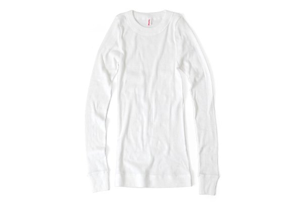 画像1: 40/一丸胴テレコ クルーネック長袖プルオーバー (6014:WH) (1)