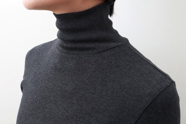 画像16: 40/- 丸胴テレコ 五分袖タートルプルオーバー（6208:BK） (16)