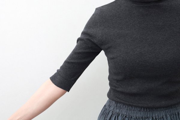 画像15: 40/- 丸胴テレコ 五分袖タートルプルオーバー（6208:BK） (15)