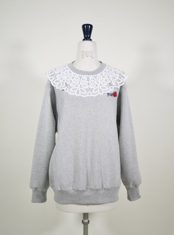 画像1: FOR LOVE lace collar sweatshirt  (MGY) (1)