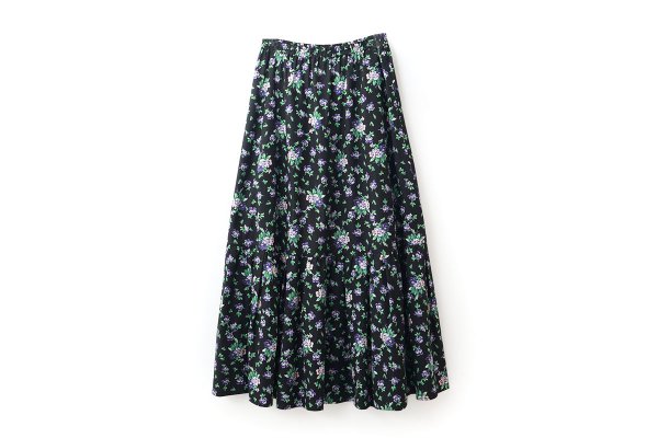 画像1: 別注!! print gather skirt (BK) (1)