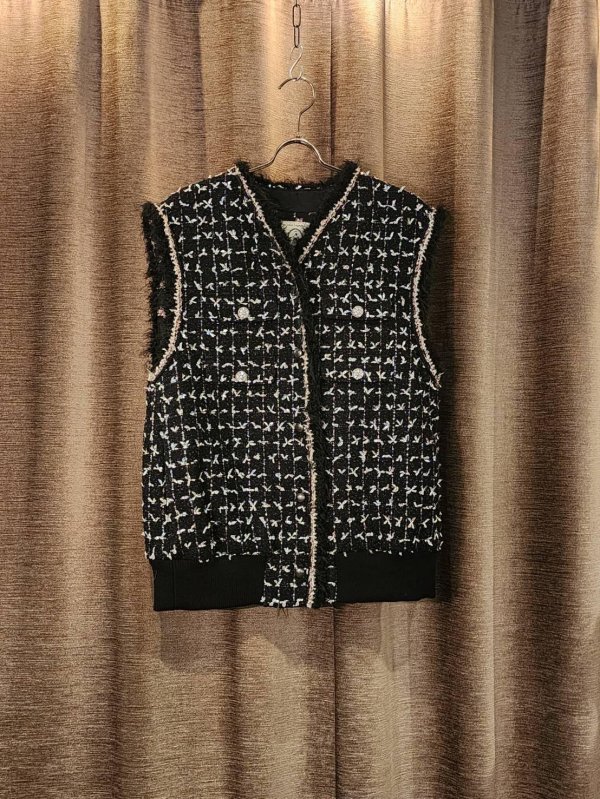 画像1: thread tweed vest (BK) (1)