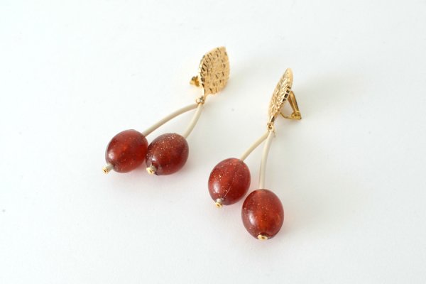 画像2: SALE50%OFF!! France dead stock チェリーイヤリング(OR2) (2)