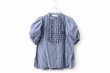 画像1: modern tuck frill volume sleeve blouse (NV×WH) (1)