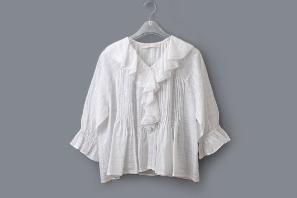 画像1: sheer check raffle collar blouse (OWH) (1)
