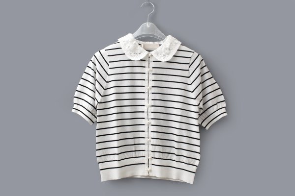 画像1: cotton nylon lace color knit cardigan (WH×BK) (1)