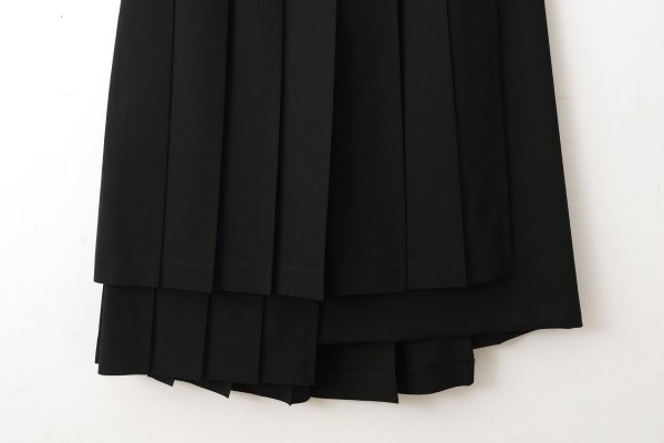 画像5: ウールギャバ後染めラッププリーツスカート (BK) (5)