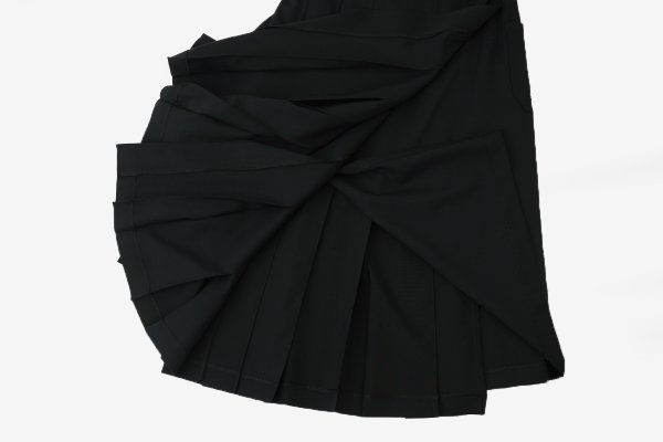 画像7: ウールギャバ後染めラッププリーツスカート (BK) (7)