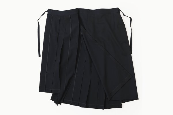 画像6: ウールギャバ後染めラッププリーツスカート (NV) (6)