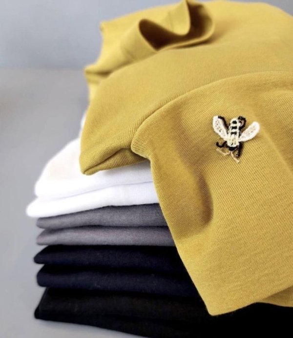 画像7: Cotton Frice Turtleneck T-shirts with Bee KNT28H (BK) (7)