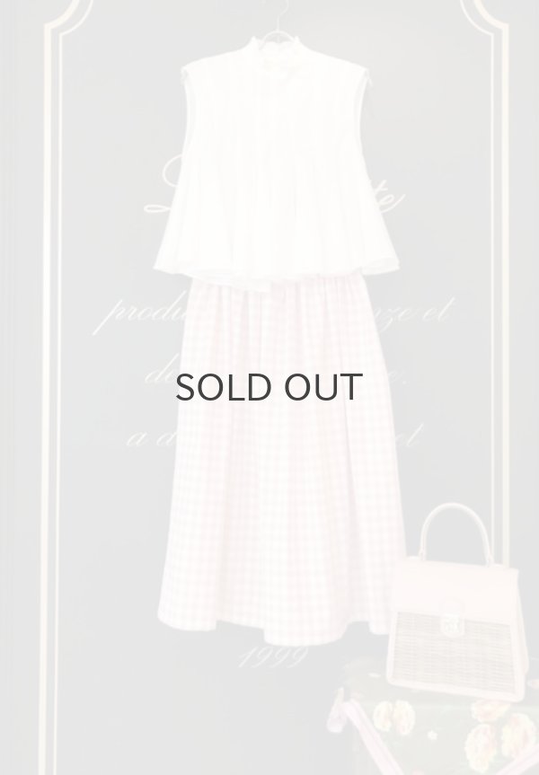 画像6: 別注!! ギンガムチェック・ギャザーロングスカート (PK/WH) (6)