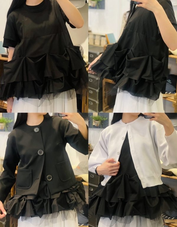 画像6: エステルトリコット×ナイロンチュールカットソー (WH) (6)