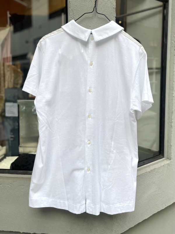 画像5: 綿ローン刺繍箔プリント×綿天竺カットソー(WH) (5)